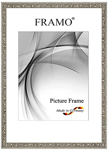FRAMO Barock Bilderrahmen 50 x 70 cm aus Massivholz | Alt-Silber | Farbe/Größe wählbar | Retro Vintage Antik Rahmen N°110