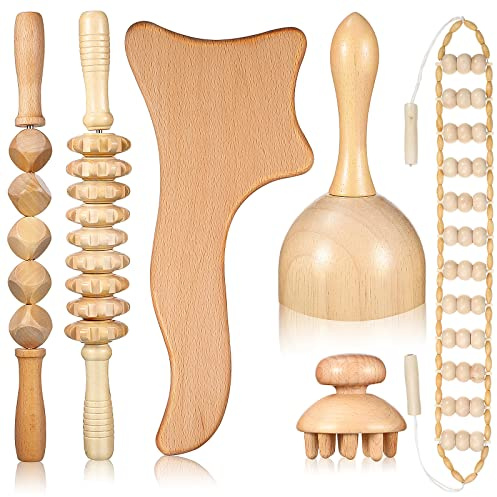 Healifty 6 In 1 Holztherapie-Massagegeräte -Massagegerät Maderoterapia-Kit Körper-Gua-Sha Rolle Seilmassagegeräte Zum Entspannen