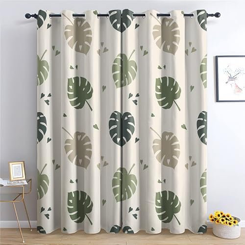TAKUAN Monstera Vorhänge Verdunklung svorhänge mit Muster Tropische Pflanze, Vorhang Blickdicht mit Ösen Gardinen Wohnzimmer Schlafzimmer Kinderzimmer Dekoration 2er Set-260 x 140 (H X B)