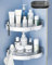 WeshyiGo Portaoggetti da doccia d'angolo, set di 2 organizer in plastica adesivi con Portasapone e 4 ganci, scaffale per doccia e ripiano da cucina montato a parete.