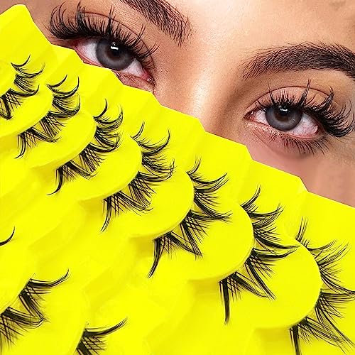 7 paires de Faux cils Clear Band Oeil de Chat, Cat-Eye Extensions Naturelles de Cils Artificiels, Fox Eye Faux Cils Artificiels Cluster Look Naturel, Réutilisable Léger Faux Cils de Menthe(09)