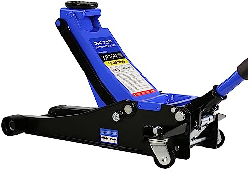 Pvillez Floor Jack, Professional Heavy Duty Hydraulic Floor Jack, Low Profile Steel Racing Floor Jacks w/2 Piston Quick Lift Pump, Lifting 3.3-18.5 3 Ton(6000lb) Capacity Blue
