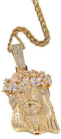ICEDIAMOND Iced Out Thorns Crown Jesus Chain Necklace, Prong Setting Shine CZ Simulated Diamonds, Gold Plated Solid Brass Back Pendant, Fashion Hip Hop Jewerly for Men
