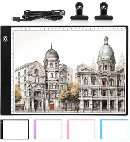 Damcyer Leuchttisch A4 Light Pad,Led Licht Pad A4 Dimmbar 6 Helligkeitseinstellungen,Leuchtplatte mit USB Kabel für Diamond Painting,Animation,Zeichnung,Skizzierung,Röntgenbetrachtung,Schwarz