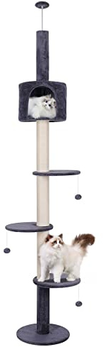 ARTETHYS Floor to Ceiling Cat Tree 260cm 5 Tiers Tall Cat Tower | Ceiling Cat Tree with Scratching Post Condo Platforms for Kittens Height Adjustable, Dark Grey