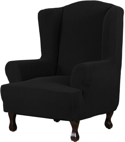 WWYL Jacquard Sesselbezug, 1-Teilig Ohrensessel Überzug, Ohrensessel Einfarbig Jacquard Verdicken Schonbezüge Bezug, Stretch Sessel-Überwürfe (Schwarz)