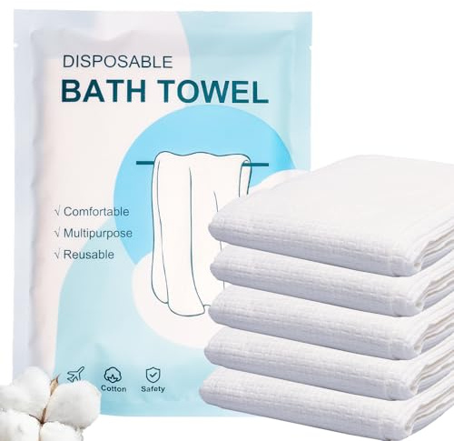 MuLing Disposable Bath Towels,5 PCS Large Portable Bath Towels for Travel,55 x 27.5 inch Soft Big Body Towel,Washcloth for Hiking Camping Hotel Bathroom, Individually Packed