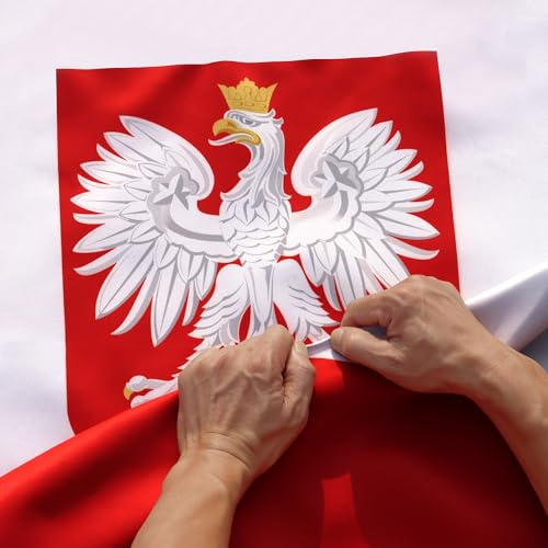 Bandera del Estado de Polonia de 3 capas de doble cara a prueba de desgarros Anley, 3 x 5 pies,cabecera de lona y resistente a las arrugas, las banderas de águila polacas más fuertes y duraderas
