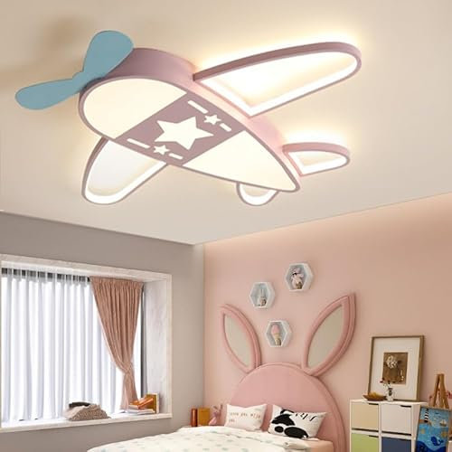 Dimmbare LED-Deckenleuchte Kinderschlafzimmer Flugzeug Deckenlampe Moderne Kinderlicht Cartoon Acrylanhänger mit Fernbedienung Verwendet im Wohnzimmer Kindergarten Korridor (Color : Rosa, Größe : 75