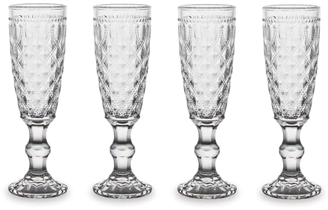 WD Lifestyle - Set 4 Flûte in Vetro con Decoro a Rilievo 150ml