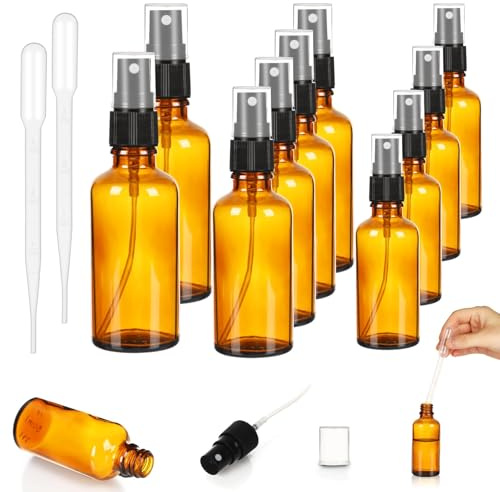 JULMELON 10 Stück Sprühflasche Glas Klein Braunglas Sprühflasche | 10ml 30ml 50ml, Sprühflasches mit 2 Tropfer, Wiederverwendbare Parfümzerstäuber für Wasser Öle Parfüm Kosmetik Reise