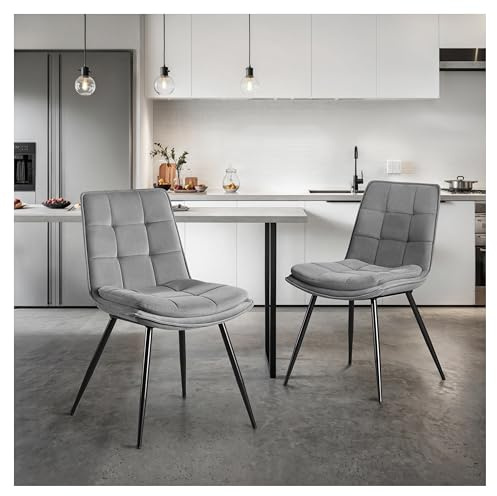 STOOLINK Set di 2 Sedie Sala da Pranzo, Sedia da Pranzo Imbottita in Velluto Moderna, Sedia da Cucina di Design a Scacchiera Senza Braccioli per Cucina, Soggiorno - Grigio