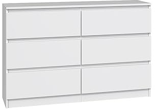 Home Collective Kommode weiß mit sechs Schubladen, Schlafzimmer Flur, Schrank, Sideboard, Highboard, Breite 120 cm Höhe 75cm