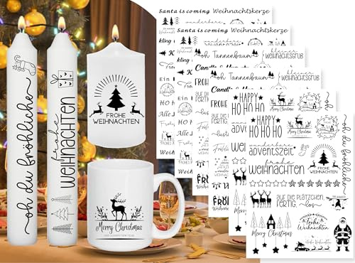 Sugeru 6 PCS Kerzentattoo (200+ Muster),Wassertransferdruck |wasserschiebefolie kerzen | Kerzenfolie | kerzenaufkleber sticker | Kerzen dekorieren (Weihnachten IV)