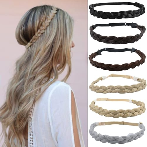 PARXITN Damen Haarband 3 Stränge Verstellbarer geflochtener Haarreif Natürliches Blond Stirnbänder für Frauen Synthetisches Haar Zopf-Haarband Geflochtener elastischer Haarreif