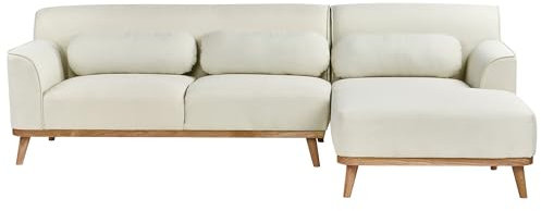 Beliani 3-Sitzer Ecksofa L-förmig Creme weiß mit Chaiselongue Links mehrere Kissen Simos