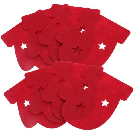 Hoement 8pcs Porte-Couverts de Noël en Feutre Main de Moufles Décoration Table Festive Rouge