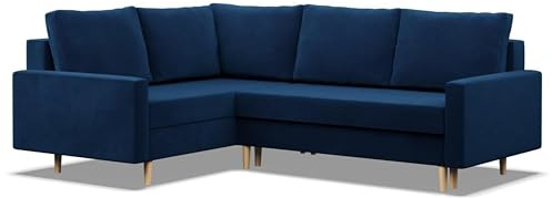 Mebligo - Ecksofa mit Schlaffunktion und Bettkasten Blank, Eckcouch mit Ottomane Links, Sofa L Form 223 x 172 x 88 cm, Couch Wohnzimmer, Ecke Sofa Wohnlandschaft, Schlafsofa - Marineblau