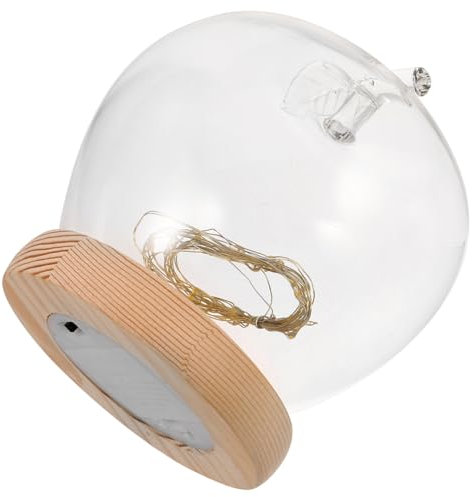 WHAMVOX Glas Apfel Mit Led Beleuchtung Glaskuppel Für Schreibtisch Beleuchteter Sockel Aus Holz Kreative Dekoration Für Landschaft Kleine Glaskuppel Mit Lichterkette