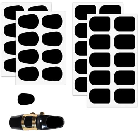 MIRKUZI Bissgummis für Holzblasinstrumente, Mundstücke für Holzblasinstrumente, 36 Stück Mundstückkissen 0.8 mm Mundstückaufnäher Saxophon Mundstück Patches Ovale quadratische Kombination (Schwarz)