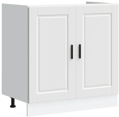 vidaXL Mueble bajo Fregadero Porto Blanco 80x46x81,5cm Madera diseñada, Mueble bajo Cocina, Mueble bajo Fregadero Cocina, Mueble bajo Cocina para Fregadero