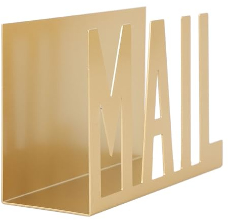 Briefhalter für den Schreibtisch, Metall-Hohldesign-Desktop-Mail-Organizer für Rechnungen, Briefe, Papiere (GOLD)