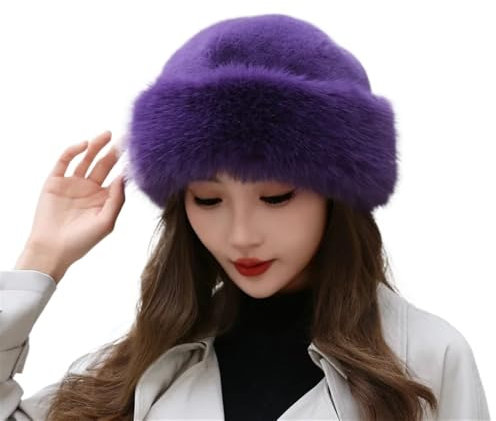 UYFRD Modische Wintermütze mit dickem pelzigem Haarband, flauschig, für Damen und Mädchen, Fellmütze, Winter, Outdoor, Ohrwärmer, Skimütze, Mütze, Mütze (lila)
