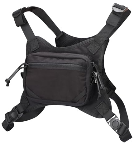 MGFLASHFORCE Sport Brusttasche Herren leichte EDC-Brusttasche Laufweste, Handyhalterung für Wandern, Workout, Angeln, Radfahren, Motorrad (Schwarz)