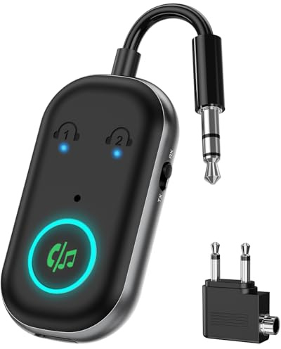 OQIMAX Émetteur récepteur Bluetooth 5.3, adaptateur audio sans fil 2 en 1 avec double connexion, 13 heures de lecture, Plug and Play, adaptateur de casque Bluetooth portable pour TV, PC