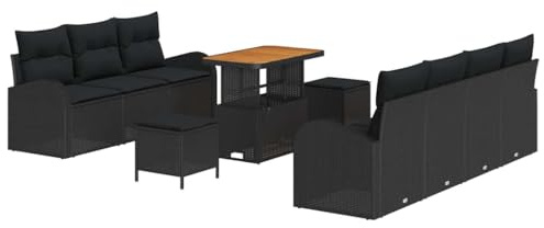 vidaXL Trädgårdsoffset med kudde 10 pcs Svart konstrotting, Trädgård och Terrass, Modern Utemöbel, Hållbar Poly Rattansoffa, Väderbeständig Uppsättning, Justerbart Bord