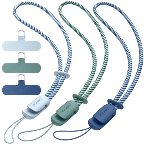 SURPHY 3 Pièces dragonne pour téléphone portable, Cordons avec 3 Patch pour Téléphone Portable, lanière, clé, USB, Lecteur MP3, MP4 et Plus (Nuage Bleu & Bleu Jay & Vert)