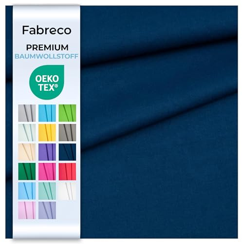 Fabreco Baumwollstoff Meterware Uni 0,5 M x 160 cm | 220 g/lfm – Weich, langlebig & hautfreundlich | Stoffe Zum Nähen & Dekoration | Fabric | Dunkelblau