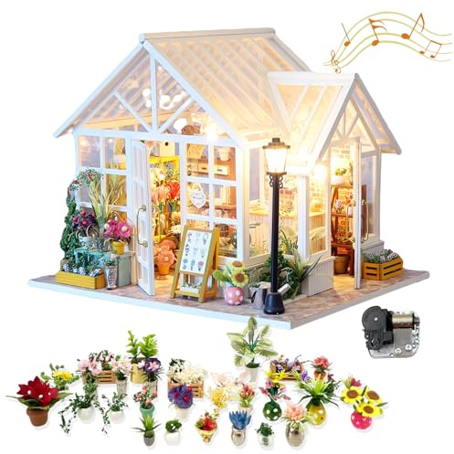 Bloom House DIY Miniatur Kit | Transparenter Gewächshausstil Blumenzimmer mit zartem Blumendisplay & Teeraum | Elegantes Geschenk für Erwachsene (Sosa Flower House M)