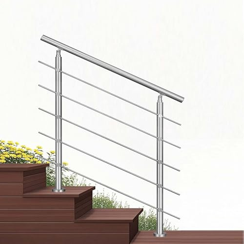 Garde-corps 80cm argenté, 1 main courante, 5 traverses, inox 201, intérieur et extérieur, design moderne - kit complet