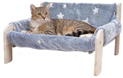 Meowoou Cat Sofa Bed, Luminous Fabric Cat Beds for Indoor Cats，47 x 40 x 27 cm Kitten Bed With Star Pattern, Suitable for Cats, Rabbit, Kitten and Small Animal