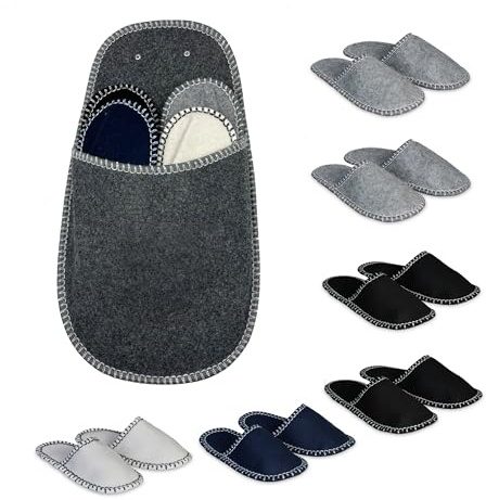 Relaxdays Pantofole per Ospiti 6 Paia, Set con Borsa, Taglie 36-45, in Feltro, Suola Antiscivolo