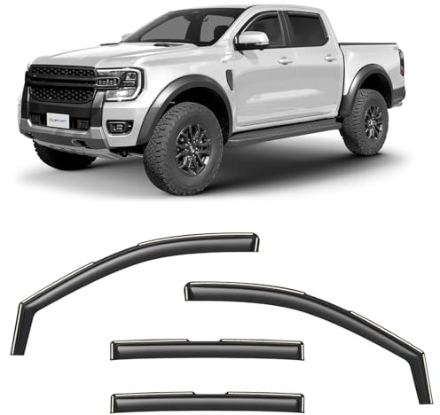 CLIM ART Windabweiser für/kompatible mit Ford Ranger 22-26 - Kanal 4 St. | Regenabweiser Autofenster Regenschutz Ford Ranger SuperCrew – bruchsicher Polycarbonat, kratzt nicht, wetterfest, frischluft