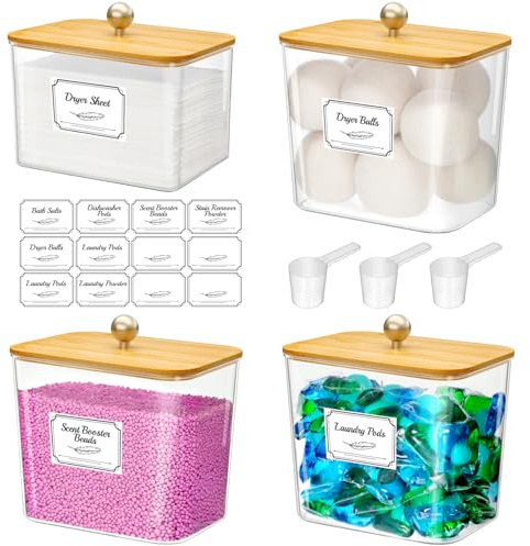 Lifewit Laundry Pods Container with Lid, Coffee Pod Kcup Holder, Kitchen Storage& Organisation, Washing Tablets Powder Capsules Dryer Sheet Organiser, 4 Pcs