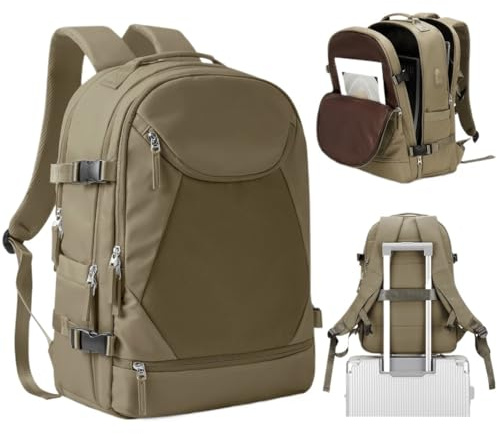 Skolväska herrryggsäck för kvinnor, stor kapacitet, reseryggsäck, pendlare-laptopväska, resetillbehör, vattentät ryggsäck, flyg, Brown-638303, Einheitsgröße
