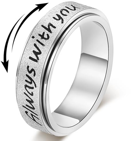 Fidget Spinner Ring for Women - Always With You Mother's Day for Mom Rotating Elegant Stainless Steel Anxiety Relief Jewelry, Birthday Chrismas for Daughter Granddaughter Mom Wife Sister Friends (Silver, 8)