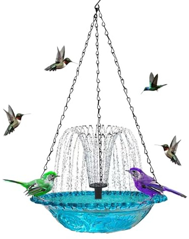 Bavokon Fuente Solar para Pájaros | 2 En 1 Decorativa con Energía Solar - Fuente Exterior para Pájaros en Patio - para Jardín Patio Balcón, Baño y Alimentación de Aves, Observación y Paisajismo