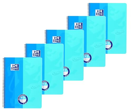 Oxford Collegeblock Duo A4+ kariert und liniert, 80 Blatt (Meerblau/Aqua | TOUCH, 5er Pack)