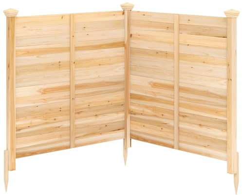 COSTWAY Clôture de Jardin 2 Panneaux en Bois de Sapin (Naturel) | Écran d'Intimité Extérieur avec Piquets de Sol pour Climatiseur Poubelles Équipements de Piscine Patio Cour