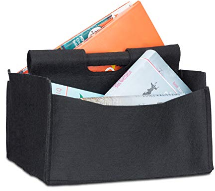 Relaxdays Revistero con Asa y Dos Compartimentos, Fieltro, Negro, 22x32x29 cm