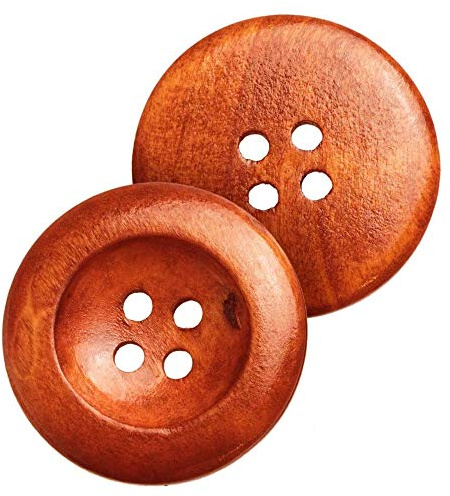50 Knöpfe aus Holz - runde 4-Loch Holzknöpfe in rotbraun/braun (Ø 25 mm)