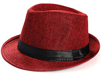 BABEYOND Strohhut/Filzhut Fedora für Herren, Panamahut aus Filz im Stil der 1920er Jahre, kurze Krempe, Sommerhut mit Band, rot (a), Einheitsgröße