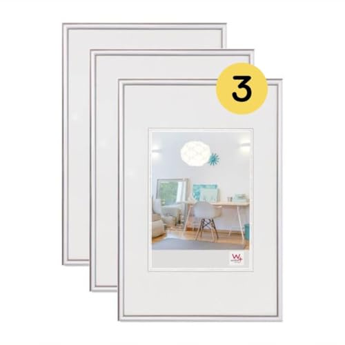 walther design Bilderrahmen silber 20 x 30 cm 3er Pack, New Lifestyle Kunststoffrahmen KV030S3