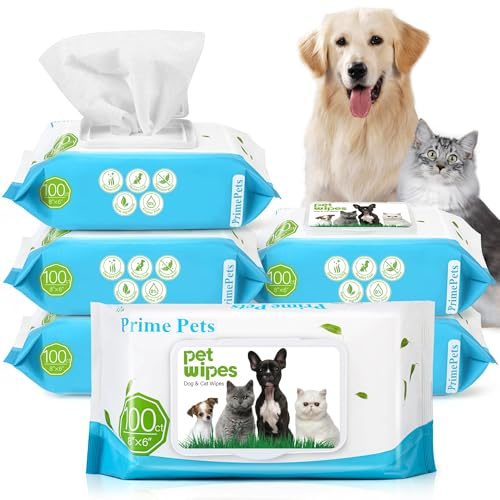 Prime Pets Dog Wipes for Paws and Butt, 600 Count, Pet Wipes for Dogs & Cats, 100% Fragrance Free, Deodorizing Puppy Wipes for Cleaning Face Eyes Ears Paws Teeth Body