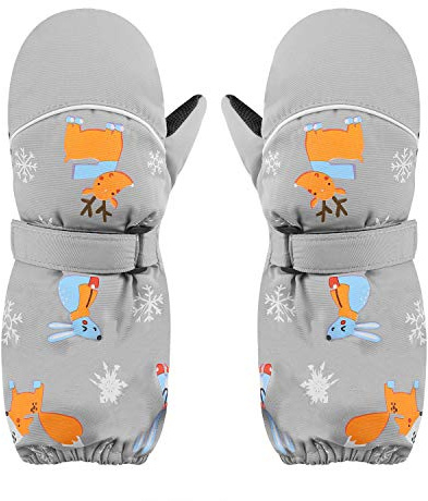 YJZQ Ski Fäustlinge Kinder Handschuhe mit Klettverschluss Unisex Baby Wasserdichtes Gewebe Mitts Handschuhe Anti-Rutsch Windproof Skatinghandschuhe Fäustel Wasserdicht und Reflektierend für 3–8 Jahre