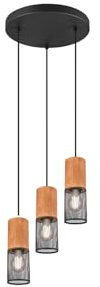 3-flammige Pendelleuchte mit Drahtgitter Lampenschirmen Schwarz Holz, Ø 28cm
